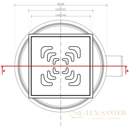 душевой трап bettoserb confluo standard square mask 4 13000084 144x144/50 мм, хром