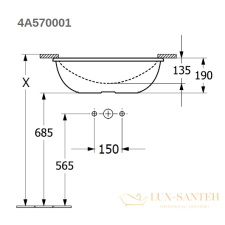 раковина встраиваемая снизу villeroy & boch loop & friends 4a570001 540х340 мм, белый