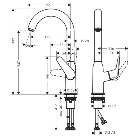 смеситель для раковины hansgrohe novus 71128000, хром