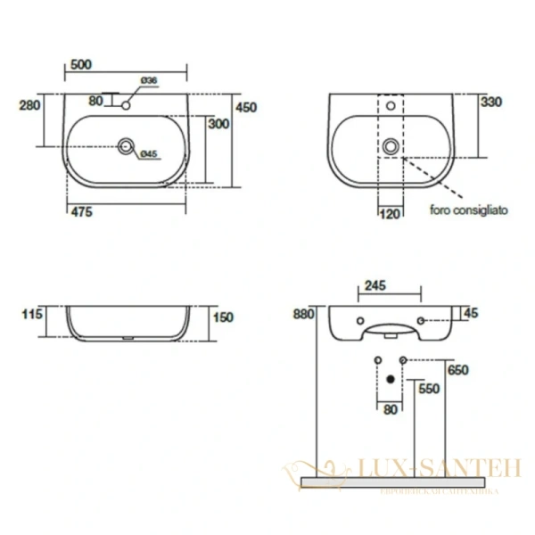 раковина kerasan nolita 534001*1 50x45 см, белый