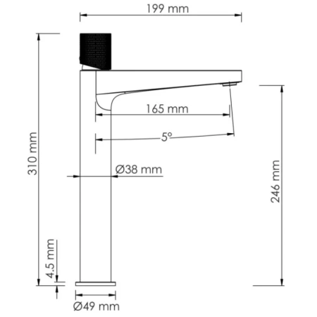 смеситель для раковины wasserkraft fulda 5203h, черный матовый