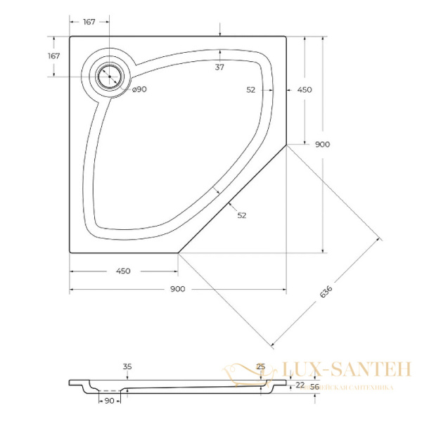 душевой поддон cezares tray s tray-s-p-90-56-w из искусственного камня 90x90, белый