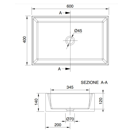 раковина накладная, scarabeo, teorema 2.0, 5101 37 bk, bioker, 600x400x140, без отверстия для смесителя и без перелива, lava