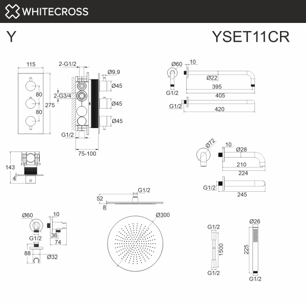 термостатическая система для ванны скрытого монтажа whitecross y yset11cr, хром