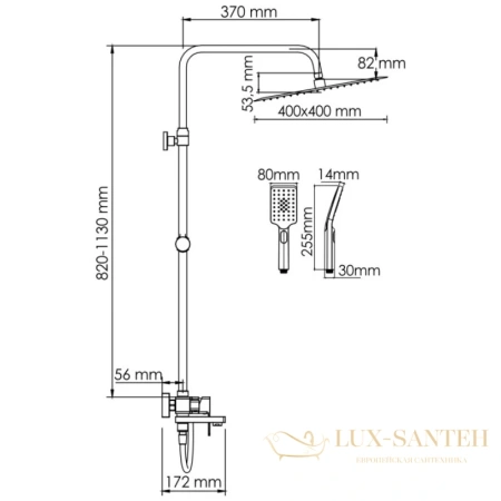 душевая система wasserkraft a177.119.126.087.ch 400 мм, хром