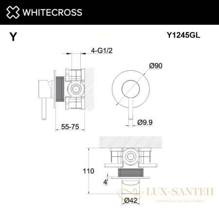 смеситель для душа скрытого монтажа whitecross y y1245gl, золото