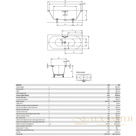 стальная ванна kaldewei centro duo 283330003001 133 180х80 см с покрытием anti-slip и easy-clean, альпийский белый 