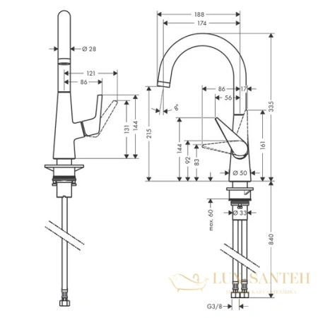 смеситель для кухни hansgrohe talis s 220 72814000