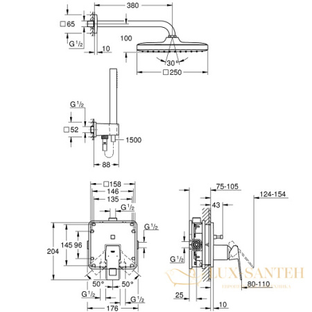 душевая система grohe eurocube 25239000, хром