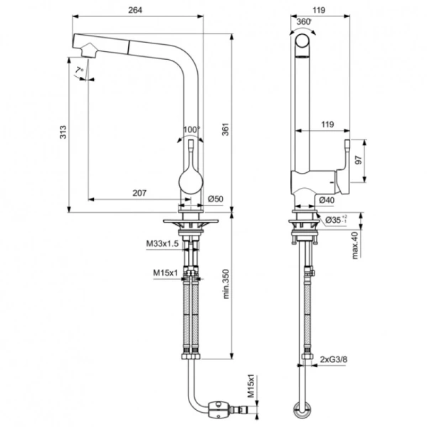 смеситель ideal standard ceralook bc176aa для кухни, хром