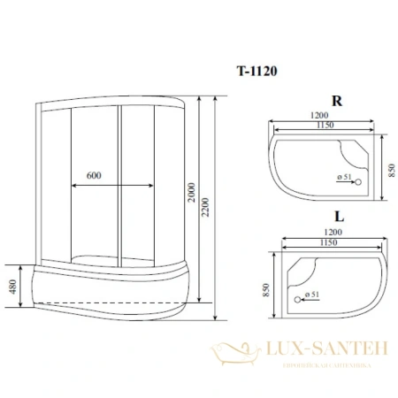 душевая кабина timo standart t-1120 l 120x85x220 см, стекло тонированное