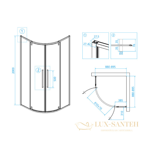 душевой уголок rgw stilvoll 06325399-14 sv-53-b 90х90, профиль черный, стекло прозрачное