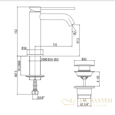 смеситель для раковины gattoni circle two 9142/91bo, с донным клапаном, bianco opaco