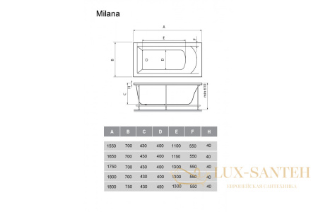 ванна акриловая vayer milana 180x75