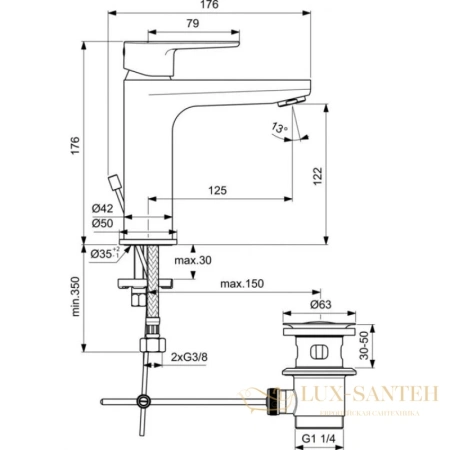 комплект смесителей ideal standard ceratherm t100 bc985aa, хром