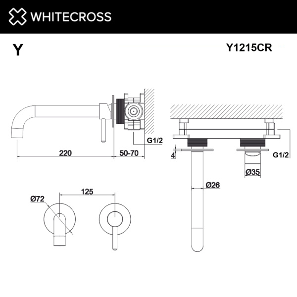 смеситель для умывальника скрытого монтажа whitecross y y1215cr, хром