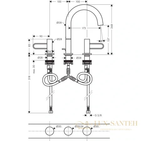 смеситель для раковины 200, axor uno, 38054000, с донным клапаном, хром