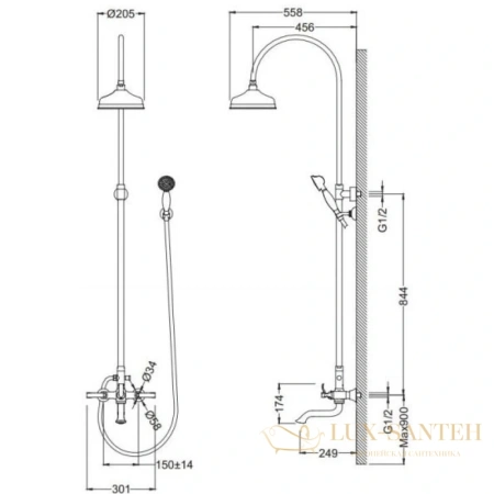 душевая система schein pure 46415/8027055 205 мм, хром