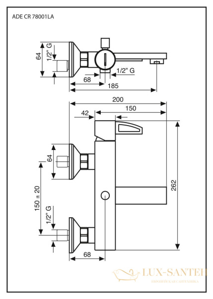 смеситель emmevi ade 78001la/cr для ванной, хром