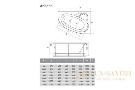 ванна акриловая relisan ariadna r 170x110