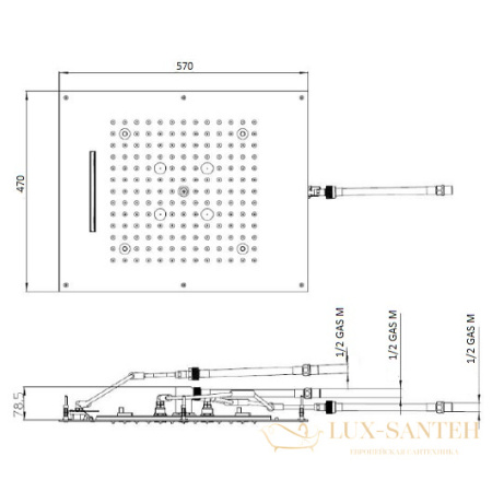 верхний душ bossini dream-3 cromotherapy h38935.030 570х470 мм, хром