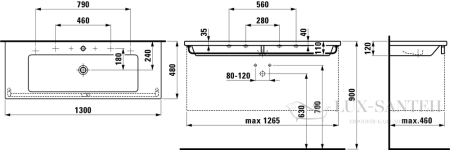 раковина laufen living 8.1643.6.000.107.1 подвесная 130 см, белый глянцевый 