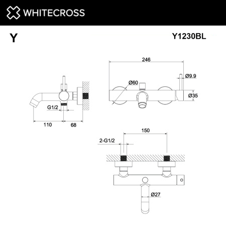 смеситель для ванны whitecross y y1230bl, черный мат