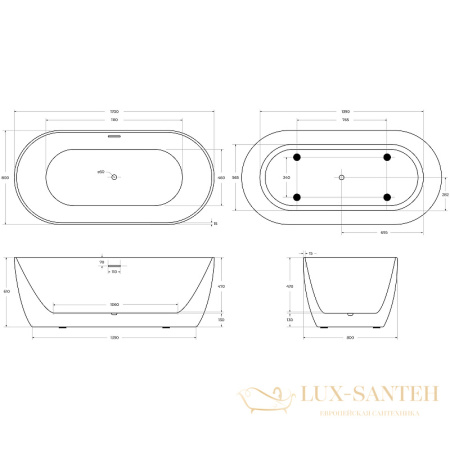 акриловая ванна belbagno bb413-1700-800 170x80 без гидромассажа, белый