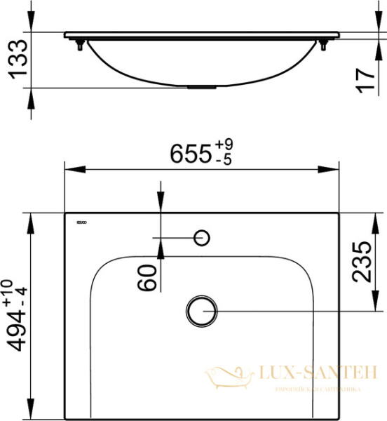 раковина keuco plan, 32950316501, белый, 655х17х494 мм