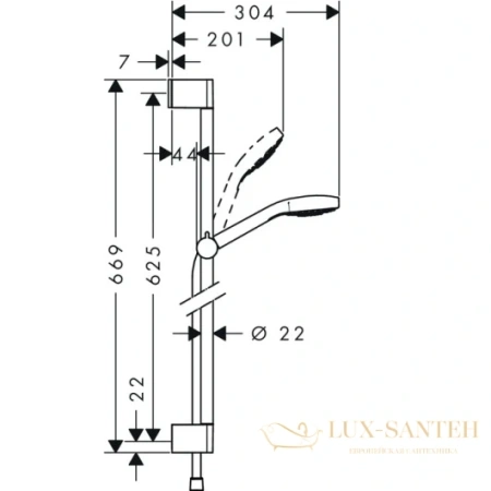 душевой гарнитур hansgrohe croma select e vario 26582400 со штангой 65 см, белый/хром