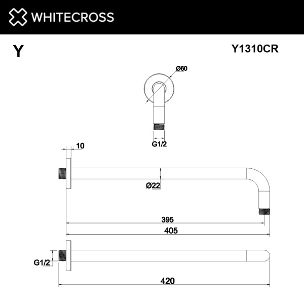 кронштейн душевой настенный whitecross y1310cr, хром