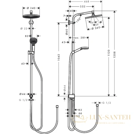 душевая стойка hansgrohe crometta s 240 1jet showerpipe rеno 27270000 хром