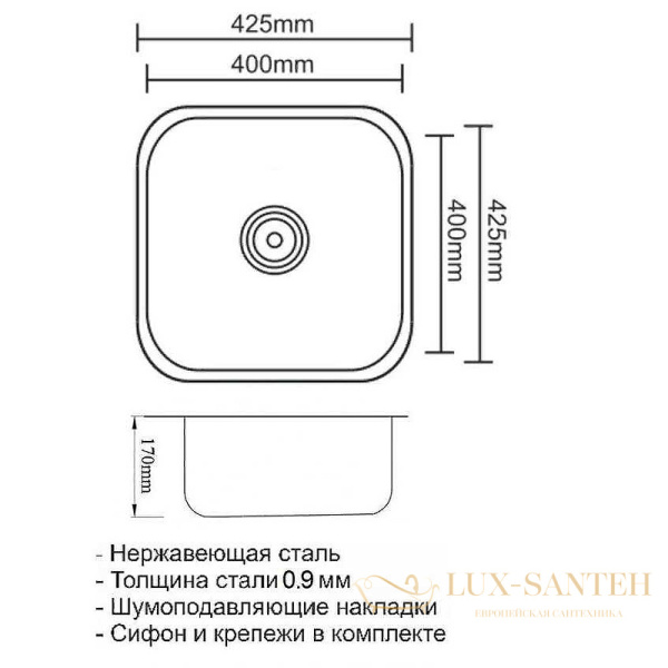 кухонная мойка zorg grafit szr 4040 grafit 40 см, графит