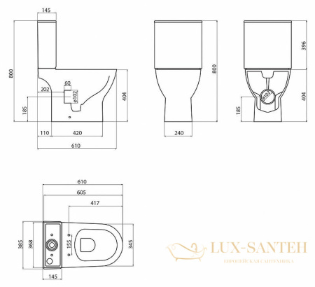 унитаз компакт belbagno lounge bb045cpr без бачка и сиденья, белый