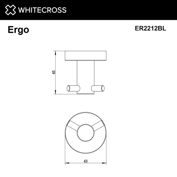 крючок двойной whitecross ergo er2212bl, черный мат