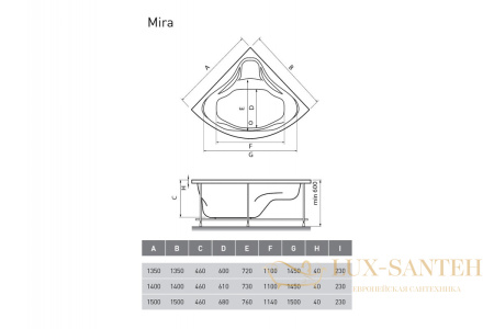 ванна акриловая relisan mira 135x135