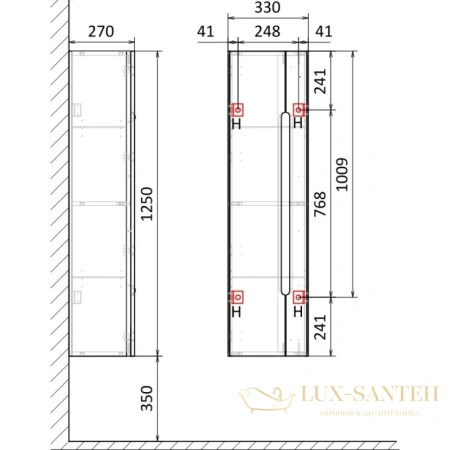 пенал jorno shine shi.04.125/p/w подвесной, белый 