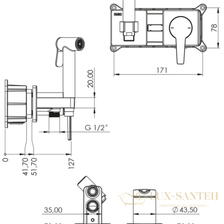 гигиенический комплект teska liva tera t5436, хром