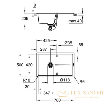 мойка кухонная grohe k400 31639ap0 780х500 мм, черный гранит