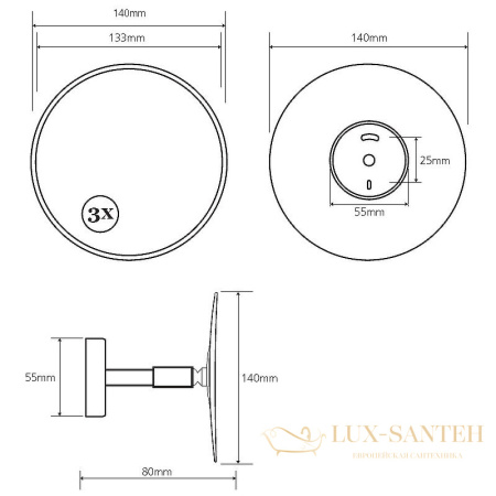 косметическое зеркало bemeta cosmetic mirrors 112101121 с увеличением, хром