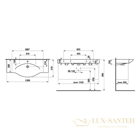 раковина laufen palace 8.1170.4.000.104.r 120x51 см, белый