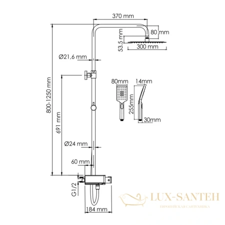 душевая система wasserkraft aller a113.118.126.ch thermo 300 мм, хром