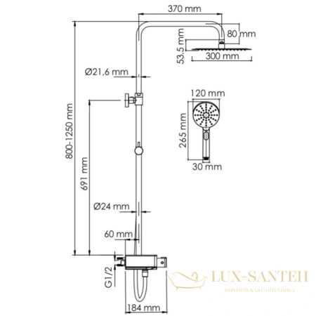 душевая система wasserkraft aller a113.118.127.ch thermo 300 мм, хром