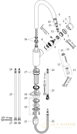 смеситель для кухни с выдвижным душем hansgrohe talis s2 variarc 14877000