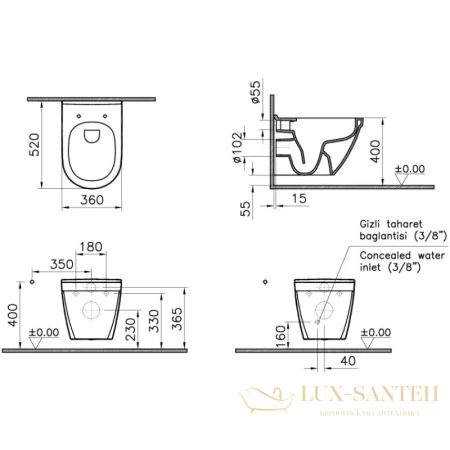 подвесной безободковый унитаз vitra s50 7740b003-0850 с функцией биде, белый