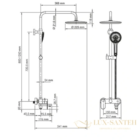 душевая система wasserkraft mindel a18501 225 мм, белый