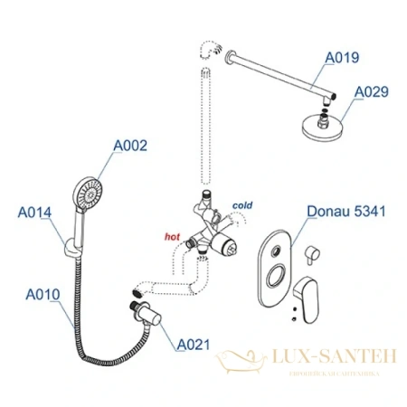 душевой комплект wasserkraft donau a14229 200 мм, хром