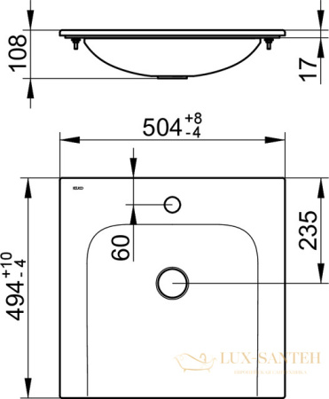 раковина keuco plan, 32940315001, белый, 504x17x494 мм