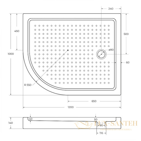 акриловый поддон cezares tray a tray-a-rh-120/100-550-15-w-r для душа 120x100 r, белый