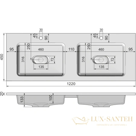 раковина jorno modul mol.08.120/w 122х45 см, белый 